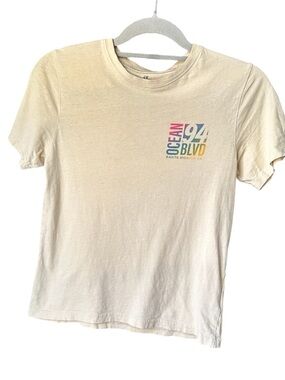 H&M Cream Graphic Tee with Pink Blue Yellow Print sz 12/14